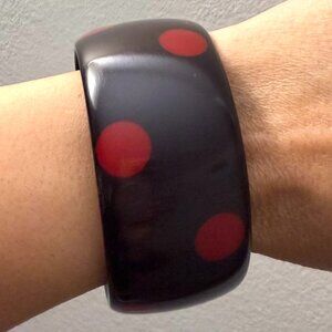 Retro Wide Lucite Polka Dot Wide Chunky Plastic Bangle Bracelet Black Red